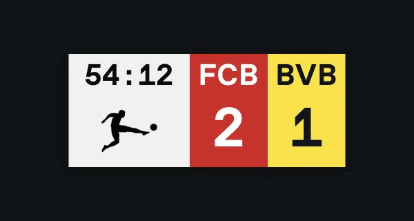 Bundesliga-Scoreboard mit Beispielstand: Bayern München gegen Borussia Dortmund